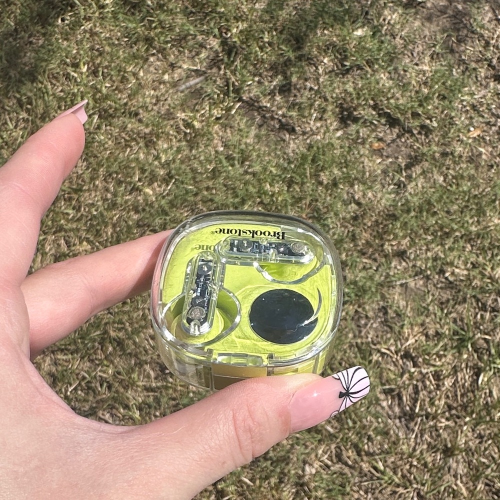 Brookstone Lime Earbuds with Clear Case